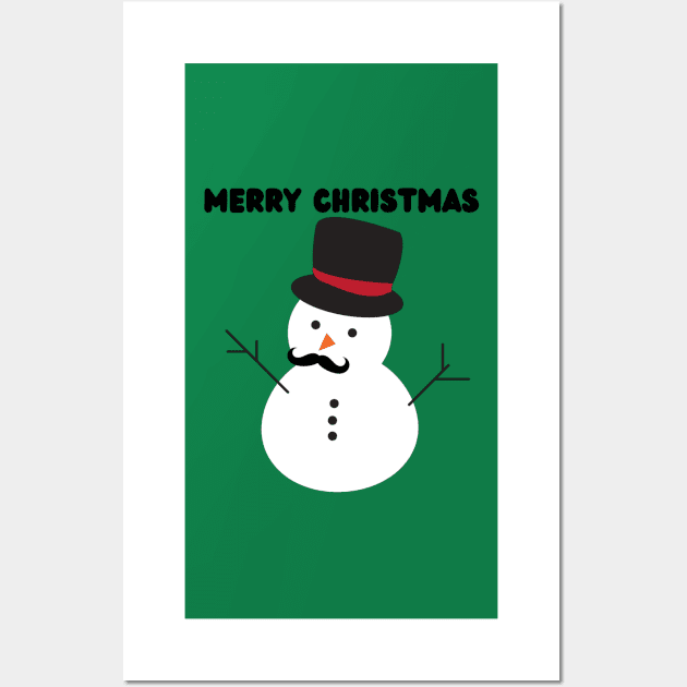 Merry Christmas - Cute Funny Snowman with Mustache and Carrot Wall Art by Trendy-Now